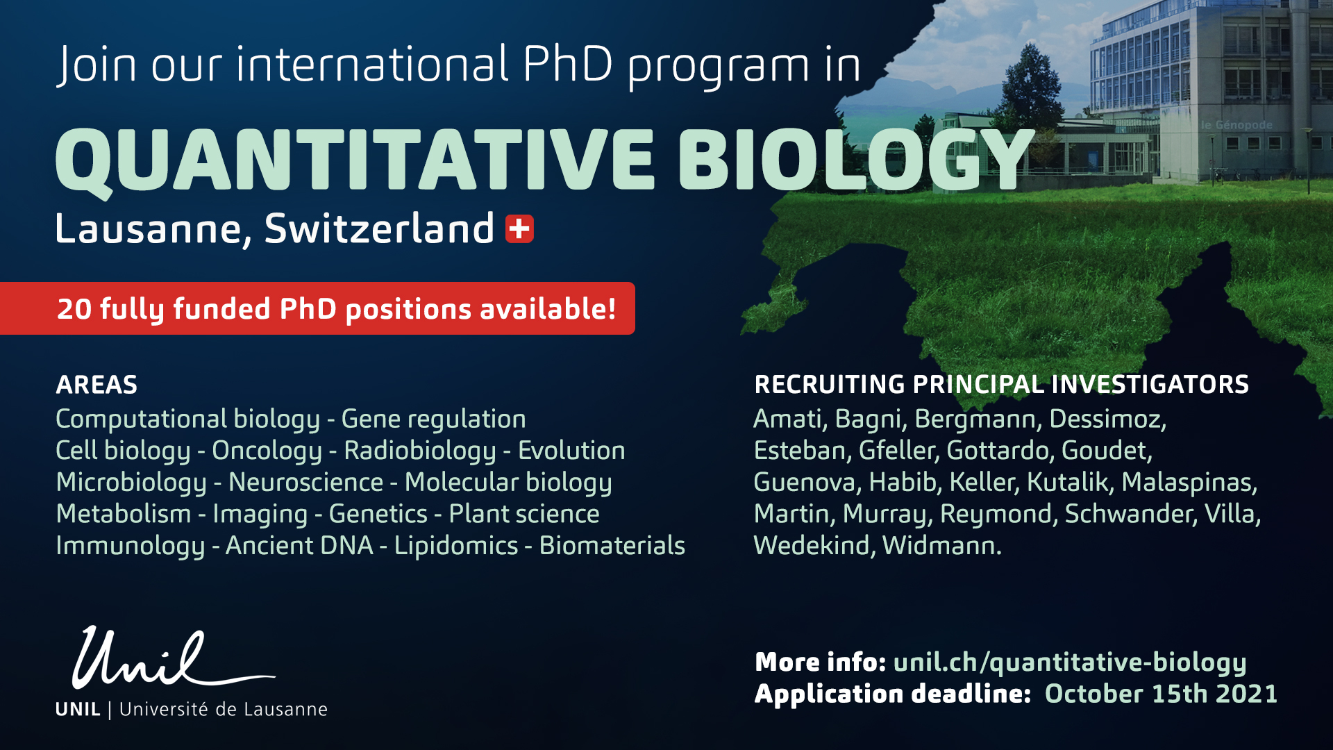 PhD fellowships in Quantitative Biology, in Switzerland - University of  Lausanne | EURAXESS